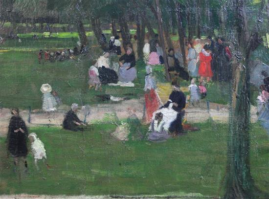 European School Figures in a park 15.5 x 20.25in.